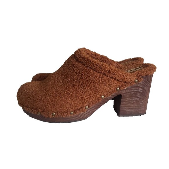 Korks by Kork Ease Studded Teddy Round Toe Block Heel Slip On Clogs Brown Sz 10M - Picture 6 of 11